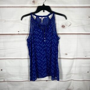 Zoa New York Sheer Tank Top Womens Small Blue Swiss Dot Silk Tie Neck Date Night